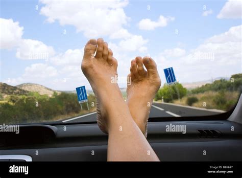 Feet Resting On Car Dashboard Stock Photo 31487659 Alamy