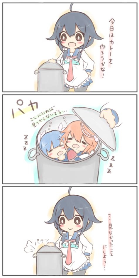 Safebooru 3girls Ahoge Apron Blue Hair Commentary Request Drooling