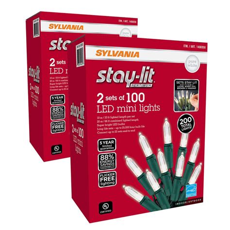 Sylvania Stay Lit 100 Mini Pure White LED Lights 4 Pack