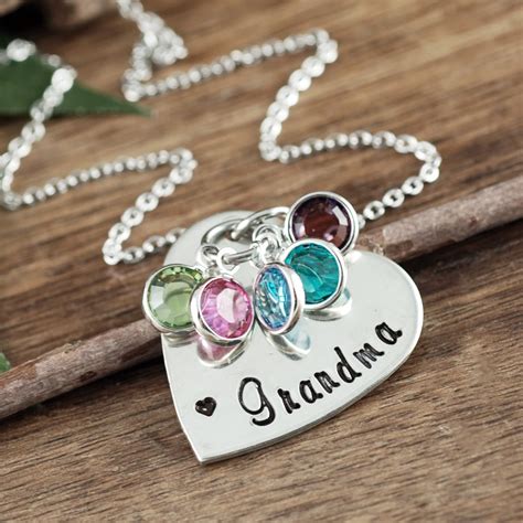 Grandmother Birthstone Necklace Personalized Gold Heart Necklace For