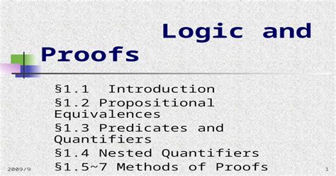 20099 1 Logic And Proofs §11 Introduction §12 Propositional