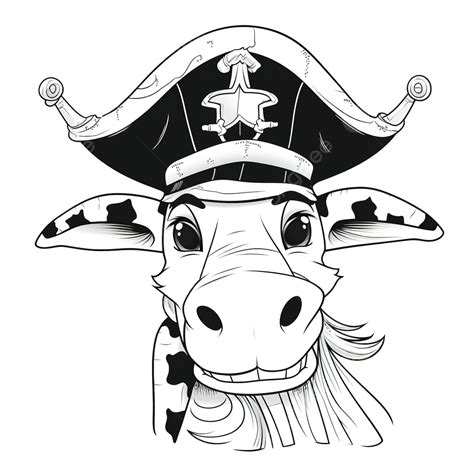 Cute Cartoon Swashbuckling Giraffe Pirate Captain Line Art, Pirate Hat