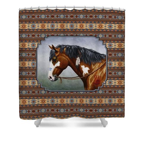 Bay Native American War Horse Southwest Shower Curtain By Crista Forest