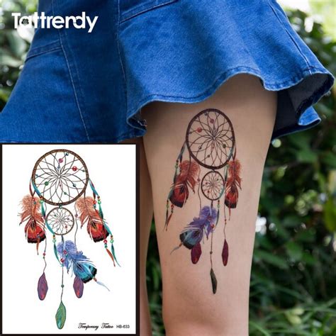 1pc flash waterproof tattoo women s henna jewel lace peacock feather dreamcatcher peony flower