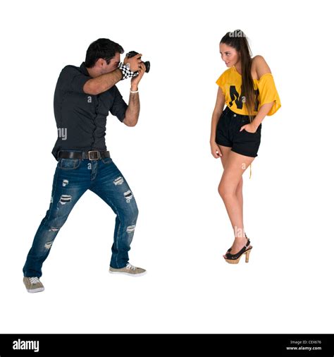 Photographer Photographing A Model On White Background Stock Photo Alamy