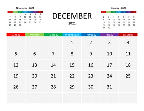 December Calendar Of 2021 Printable Blank Calendar Template