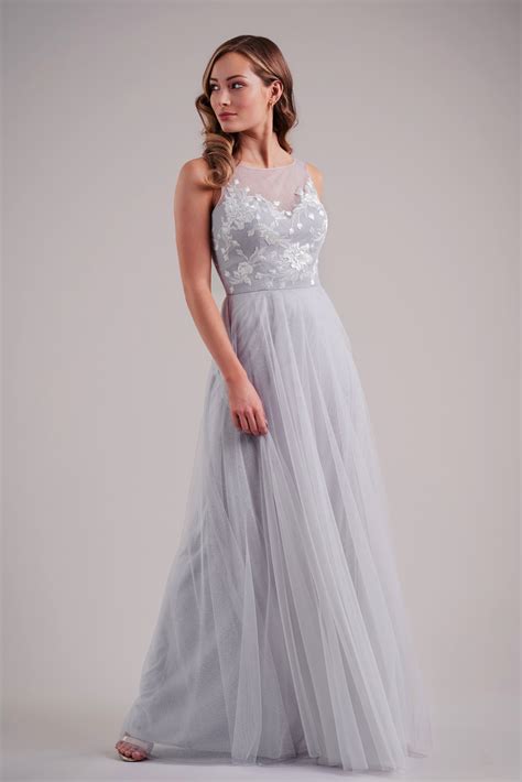 L224001 Lace Appliqué And Soft Tulle Bridesmaid Dress With Illusion