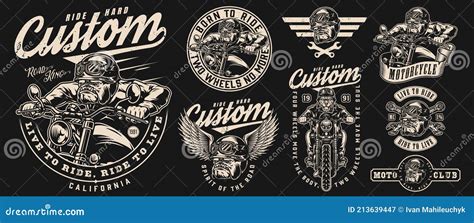Vintage Custom Motorcycle Emblems Set Stock Vector Illustration Of