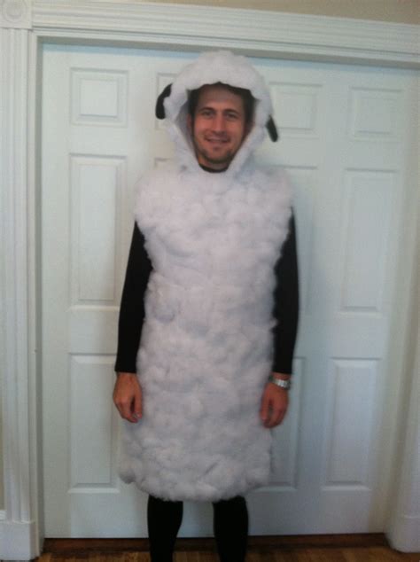 homemade sheep costume ingredients white felt sewn together at shoulders with ties at the side