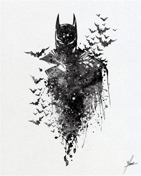 Batman Print Watercolor Illustrations Wall Art Poster Etsy Batman