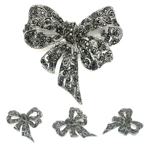 wholesale black color rhinestone bow brooches for women large bowknot brooch pins vintage