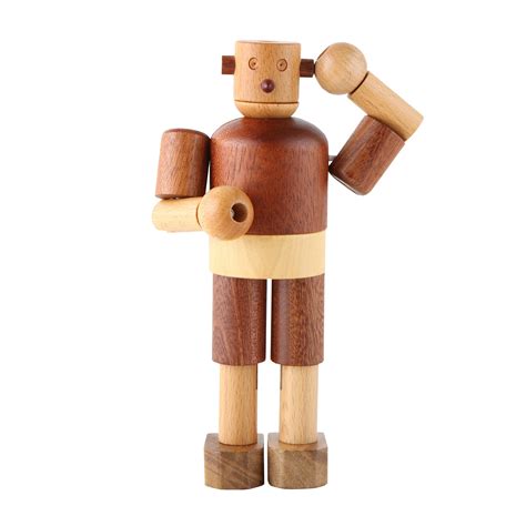 All Natural Wood Wooden Robot Toy Signals Wc8492