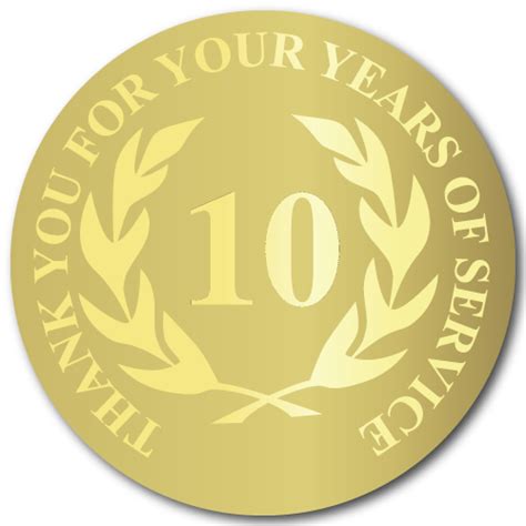 10 Years Of Service Foil Stamped Award Labels