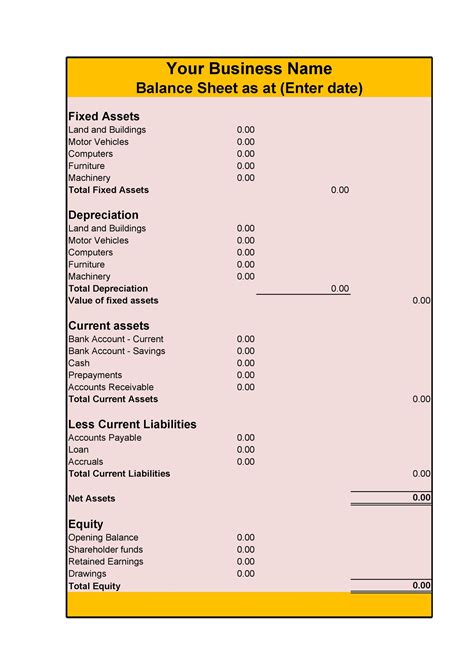 Free Printable Balance Sheet Template