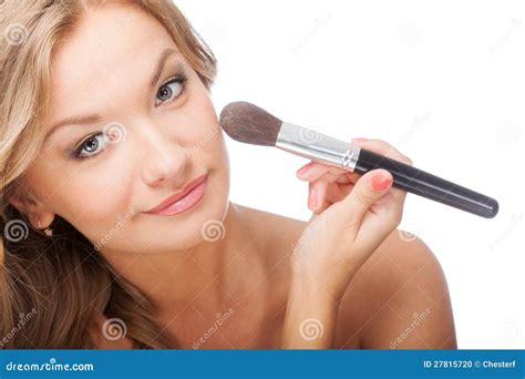Woman Applying Powder On Face Stock Photo Image Of Cosmetic Health