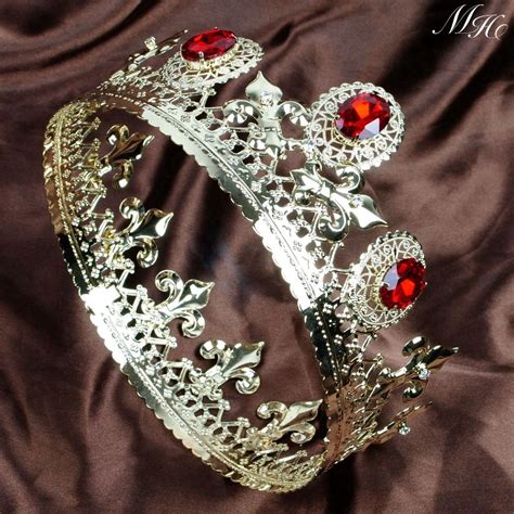 Red Crystal Gold Tiaras Full Round Crowns 35 Imperial Medieval Headband Hair Jewelry Bridal