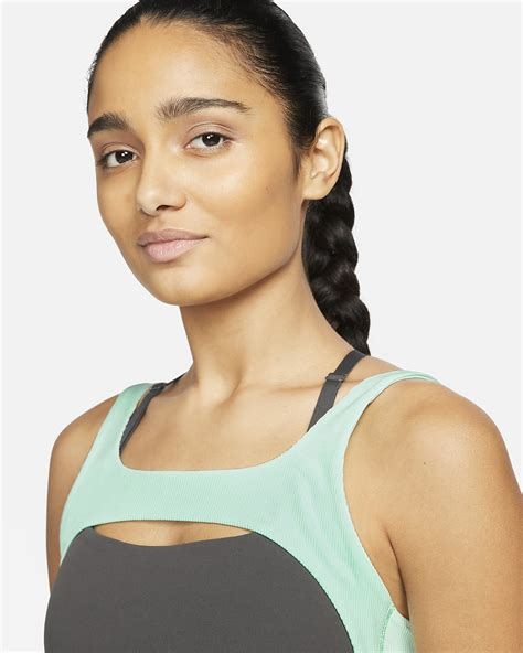 Nike Yoga Dri Fit Indy Womens Light Support Lightly Lined Ribbed