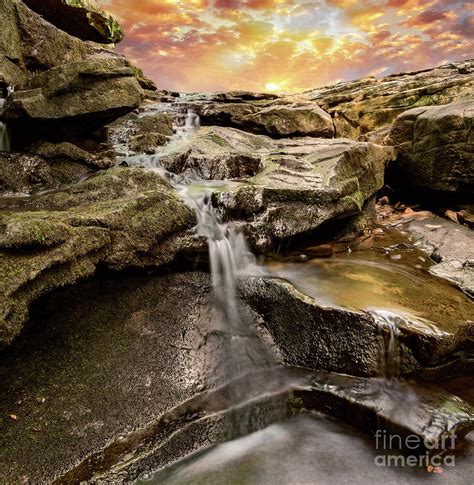 Sunset Sunrise Sky Over A Rocky Waterfall Photograph By Melissa Baines