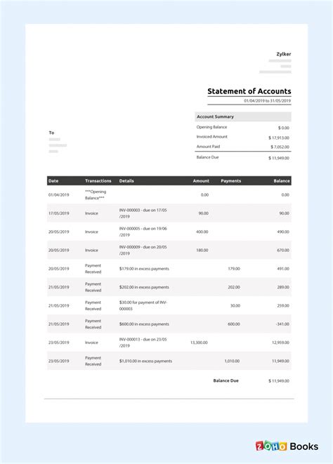 13 Statement Of Account Template Sample Templates