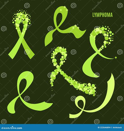 Lymphoma Awareness Big Green Ribbon Collection Set Stock Vector