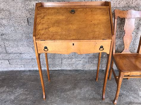 Antique Birdseye Maple Secretary Desk With Chair