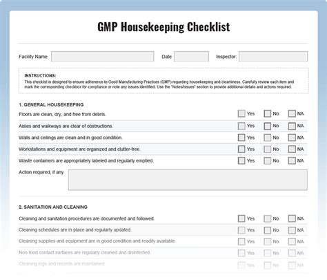 Gmp Housekeeping Checklist Template Download Free Pdf
