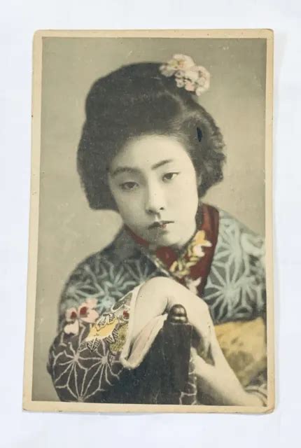japanese geisha girl beautiful hand tinted color portrait style vintage postcard 12 00 picclick