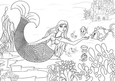 Mermaid coloring page for kids | Mandala art coloring pages, Mermaid