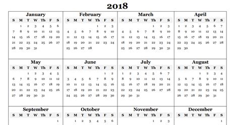 2018 Yearly Calendar Template Word Printable Week Calendar