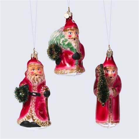 Santas Father Christmas Retro 2 Sets Of 3 Glass Xmas Ornament Dept 56