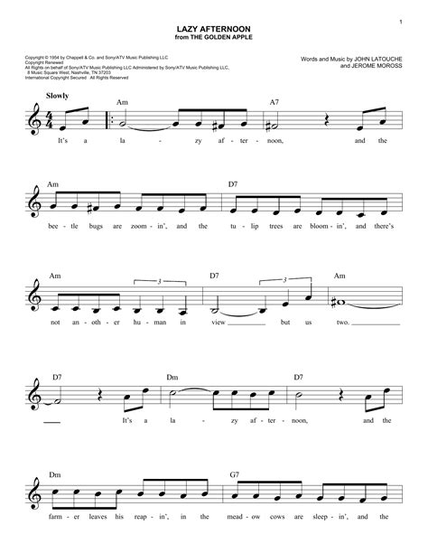 John Latouche Lazy Afternoon Sheet Music Notes Chords