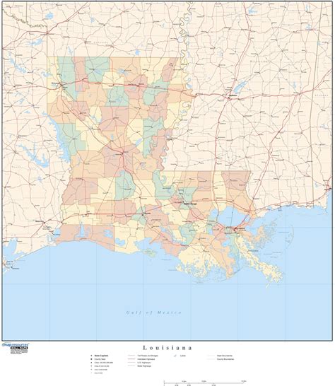 Louisiana Wall Map With Counties By Map Resources Mapsales