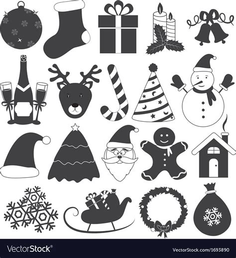 Black And White Christmas Icons Set Royalty Free Vector