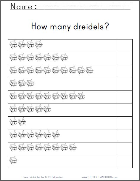 How Many Dreidels Hanukkah Counting Worksheet Student Handouts