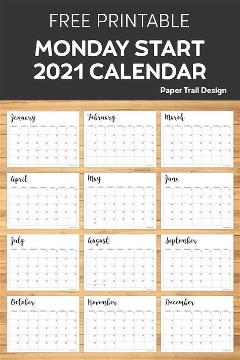 Free Calendar Template 2021 Start Monday Calendar Printables Free