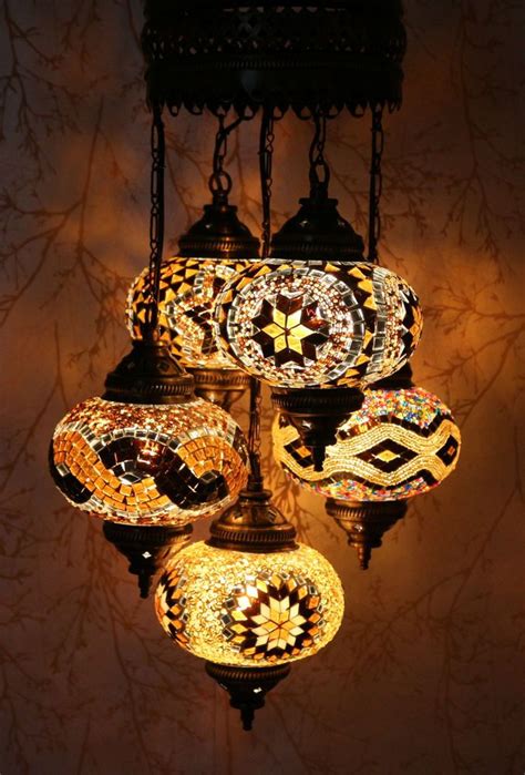 Turkish Style Mosaic Hanging Lamp Light Hand Craft 5 Large Globe In
