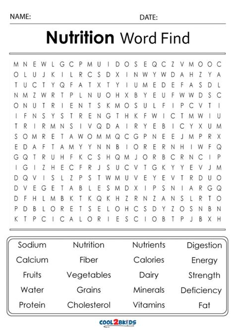 Printable Nutrition Word Search | Cool2bKids