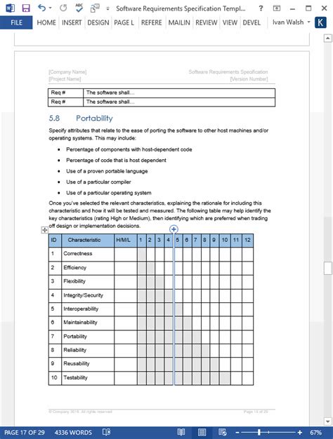 software requirements specification template ms word