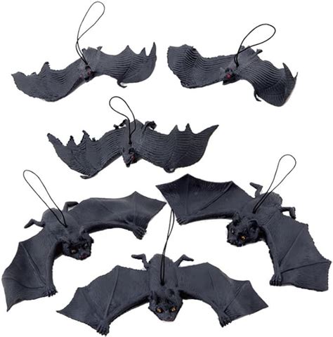 Deley 6pcs Halloween Prop Hanging Rubber Toy Fake Realistic Trick Bats
