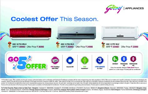 Explore lg's split & window air conditioner range today. Godrej Air Conditioners - Go 5 Offers / Bangalore | SaleRaja