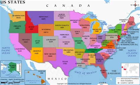 The mainland of the united states is bordered by the atlantic ocean in the east and the pacific ocean in the west. US State Map, 50 States Map, US Map with State Names, USA ...