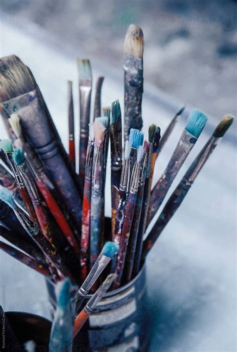 Still Life Artist Paintbrush In Painting Studio By Raymond Forbes Llc