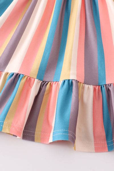 Multicolored Rainbow Stripe Print Dress Honeybean