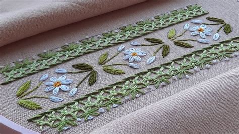 Floral Border Embroidery Of Daisies Cross Scroll Border Stitch Flower
