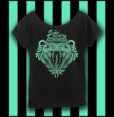 Harry Potter Slytherin Shirt Green And Silver Womens Off The Shoulder