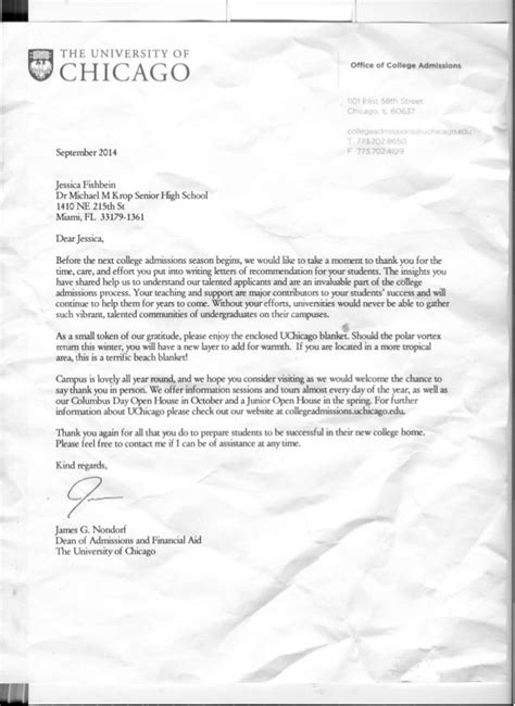 Letter From University Of Chicago Recommendations