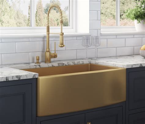 30 Inch Farmhouse Sink Brass Tone Matte Gold Stainless Steel