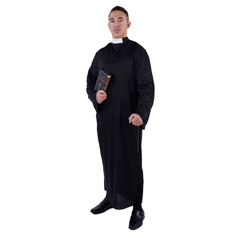 Priest Costume For Adults Black Cassock With Chaplet Party Expert