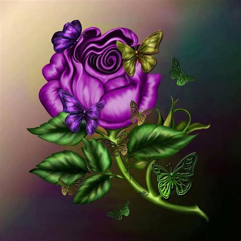Lavender Rose With Butterfly Flowery Wallpaper Flower Painting