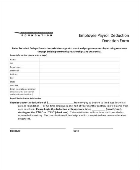 Printable Payroll Deduction Form Template Free Printable Templates